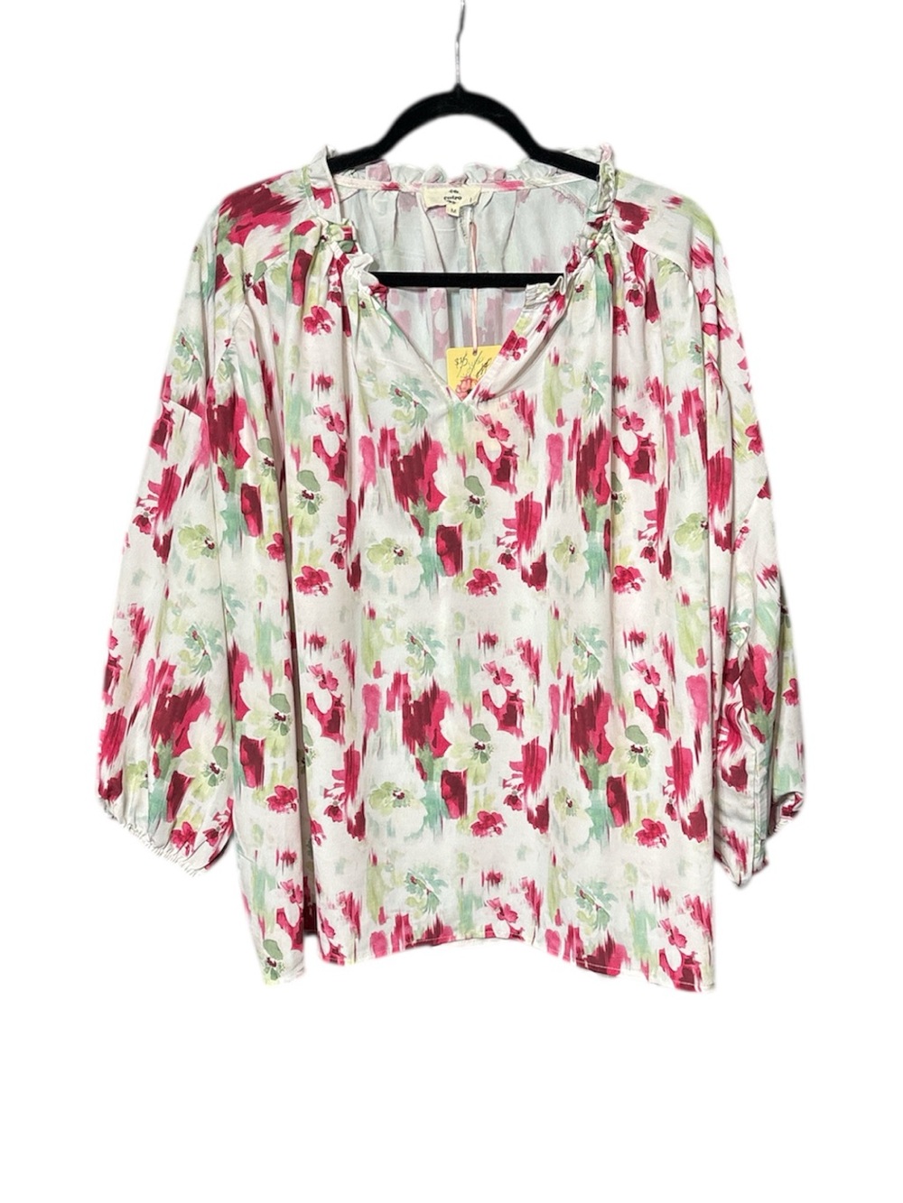 NWT Entro Balloon Sleeve Ruffle V-neck Dark Floral Romantic Blouse